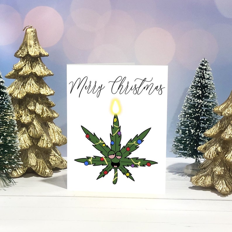 Weed Pot Leaf Christmas Tree Funny XMAS Card Etsy