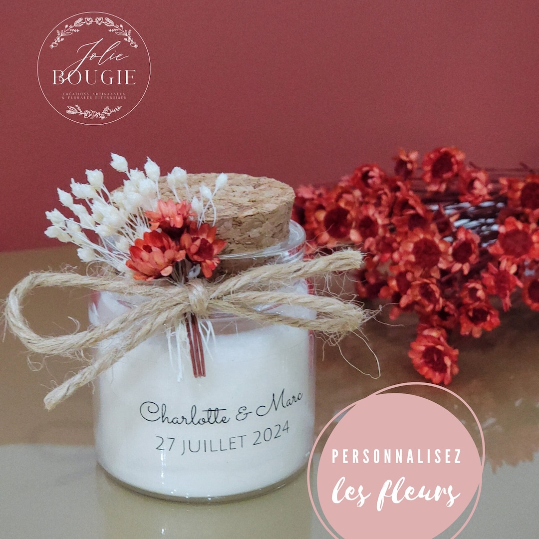 Bougie fleurie personnalisée – Cadeau invité