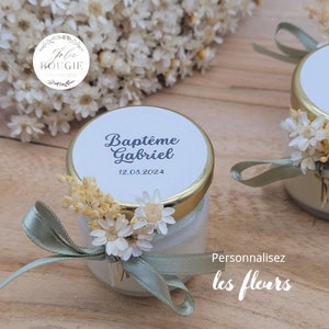 bougie personnalisée fleurie baptême garçon