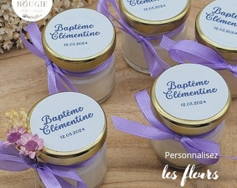 Petite bougie personnalisée cadeaux invités baptême fille 40ml