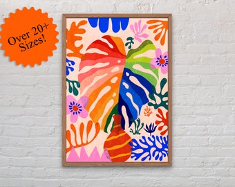 Monstera Colorful Wall Art Printable, Instant Download Tropical Wall Decor, Printable Leaf Digital Art