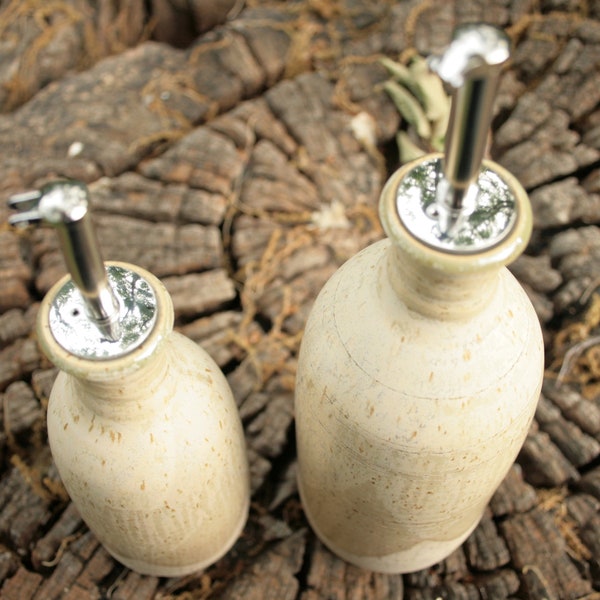 Steinzeug-Keramikflasche, gedreht, mit Stahlauslauf und Verschluss, für den Tisch, Öl, Essig, Sojasauce, Wasser, Wein
