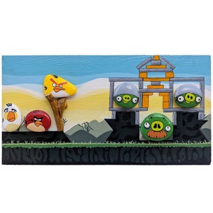 Pintura rupestre Arte Juego Angry Birds Decoración de pared Pintura de piedra Acrílico Colgante Hogar Guijarro Piedra Pintada