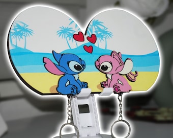 Stitch and Angel Wooden Keychain: Romantic Couple Gift
