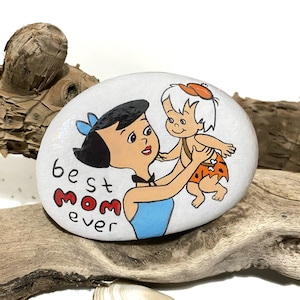 Wilma & Pebbles Flintstones Mothers day Gift idea Design Acrylic Stone Painting Hom Pebble Art Stone Painted Wall