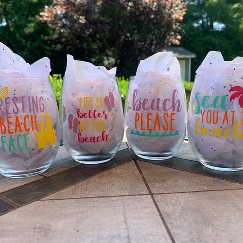 Set of Beach Themed Wine Glasses