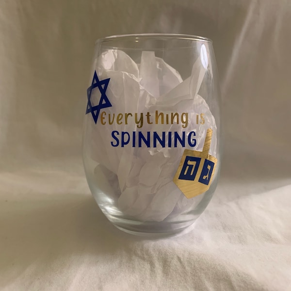 Everything is Spinning Hanukkah Wine Glass