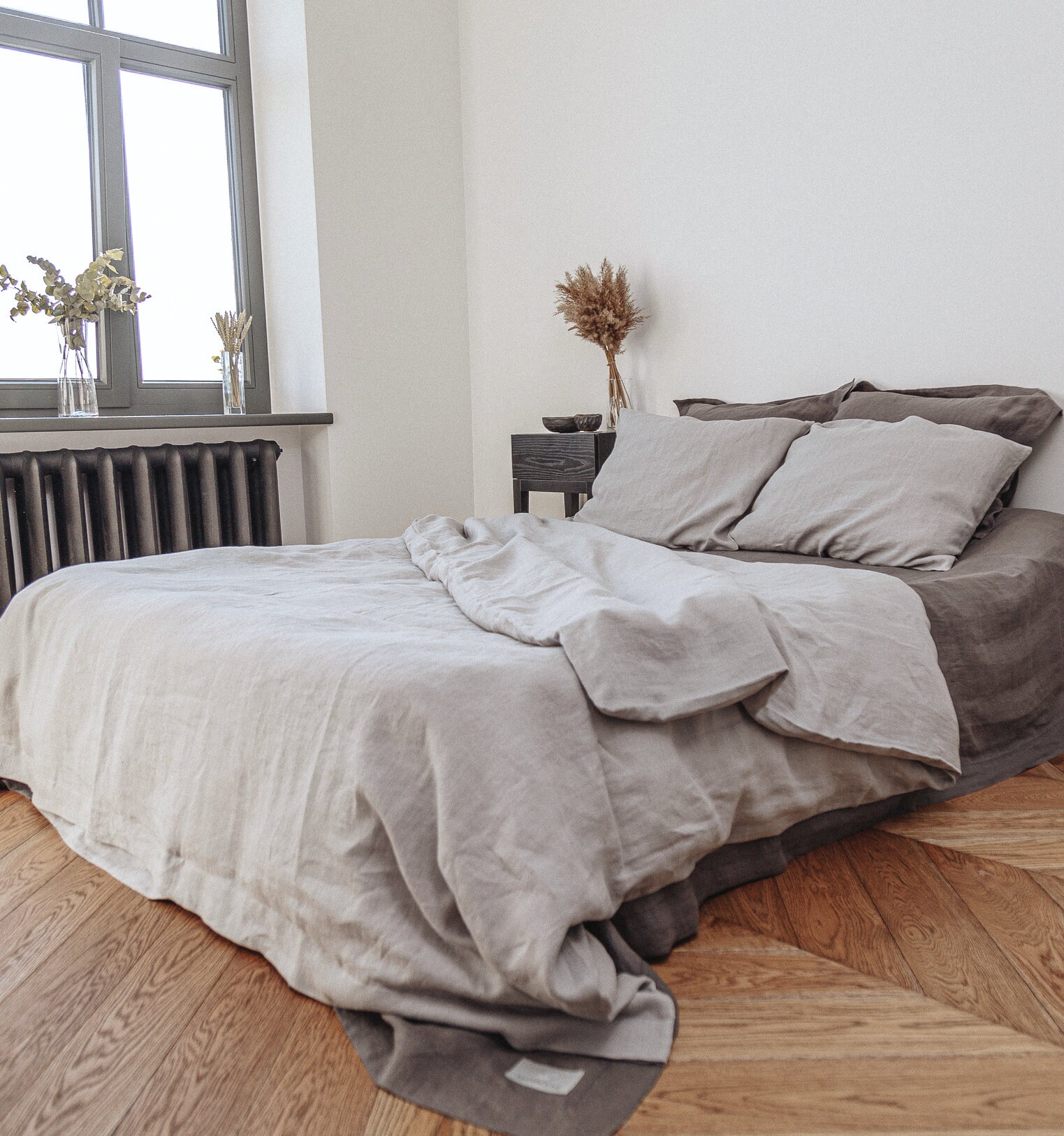 Linen duvet cover in light grey . Soft linen bedding . US Etsy