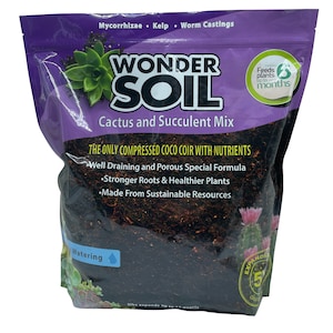 Wonder Soil Cactus and Succulent Mix - Nutrient Rich Coco Coir - 3 lb bag expands up to 3 gallons