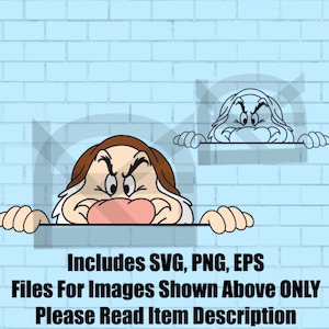 May include: A digital illustration of a grumpy-looking cartoon character with a red nose and brown hair peeking over a white surface. The character is looking at the viewer with a frown. The text "Includes SVG, PNG, EPS Files For Images Shown Above ONLY Please Read Item Description" is below the character.