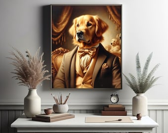 Dashing Dapper Golden Retriever Digital Print - Stylish Canine Artwork - Instant Download for Dog Lovers - Classy Golden Retriever Portrait