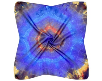 Purple Blue Crystal Design Hand Dyed Small Fine Silk Square Scarf