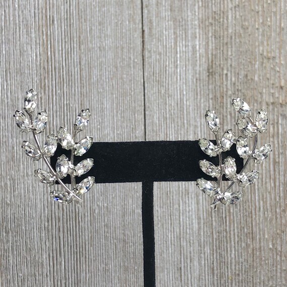 Vintage Rhinestone Leaves Ear Climbers Clip-on Ear