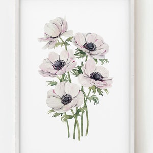 Weiße Anemone Druck, Aquarell Blumen Druck, DIGITALER DOWNLOAD KUNST