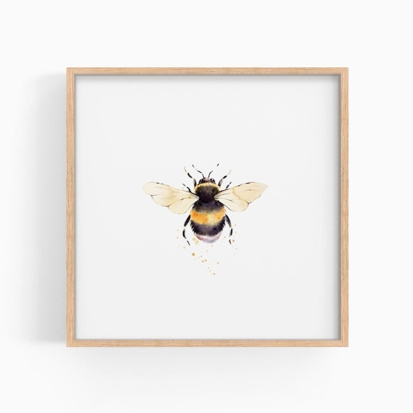 Watercolor Bee Print, Bumblebee Art Print, Square Print, Honey Bee Poster, DIGITAL DOWNLOAD