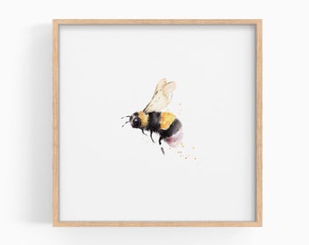 Bee Print, Watercolor Bumblebee Print, Square Print, Honey Bee Poster, DESCARGA DIGITAL