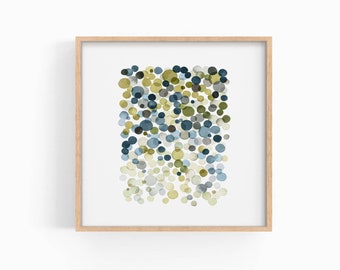Blue Green Bubbles Print, Watercolor Circles Poster, Square Print, Modern Wall Art, INSTANT DOWNLOAD