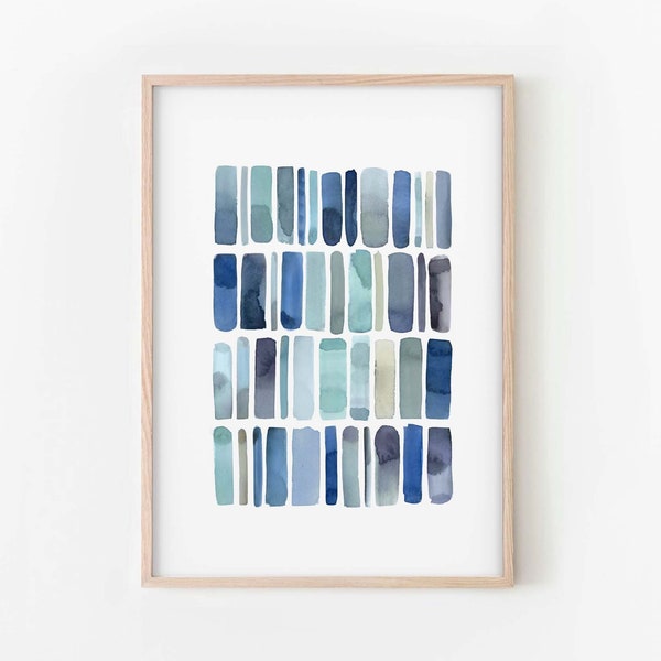 Modern Blue and Mint Green Shapes Art, Simple Watercolor Geometric Wall Art, INSTANT DOWNLOAD