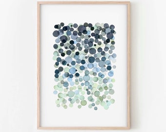 Ombre Watercolor Bubbles Print, Blue Green Circles Poster, Modern Wall Art, INSTANT DOWNLOAD