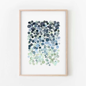 Ombre Watercolor Bubbles Print, Blue Green Circles Poster, Modern Wall Art, INSTANT DOWNLOAD image 1