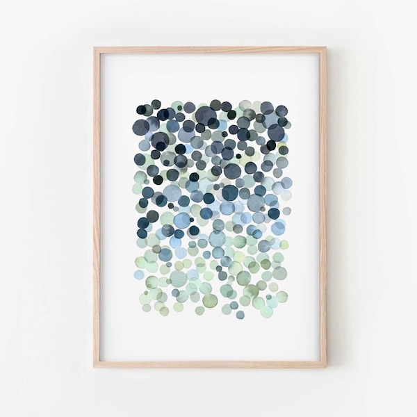 Ombre Watercolor Bubbles Print, Blue Green Circles Poster, Modern Wall Art, INSTANT DOWNLOAD