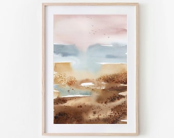 Printable Ocean Art, Watercolor Beach Print, Modern Landscape Art, Coastal Painting Poster, Seascape Painting, Abstract Art,Instant Download