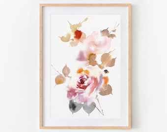 Red Watercolor Roses Fine Art Print, Loose Style Watercolor Flowers Art Print, Plant Art Print, Modern Flowers Wall Art, Floral Giclee Print