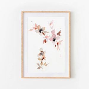Printable Romantic Pink Flowers Watercolor Wall Art, Botanical Watercolor Flowers Art, Abstract Floral Wall Art, Nursery Floral Wall Decor