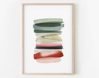 Green and Red Abstract Wall Art, Printable Abstract Art, Printable Watercolor, DIGITAL DOWNLOAD