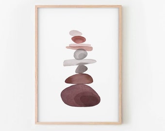 Balancing Stones Wall Art,Abstract Shapes Digital Art Print,Earth Tone Wall Art,Printable Abstract Art,Modern Wall Art,Living Room Print