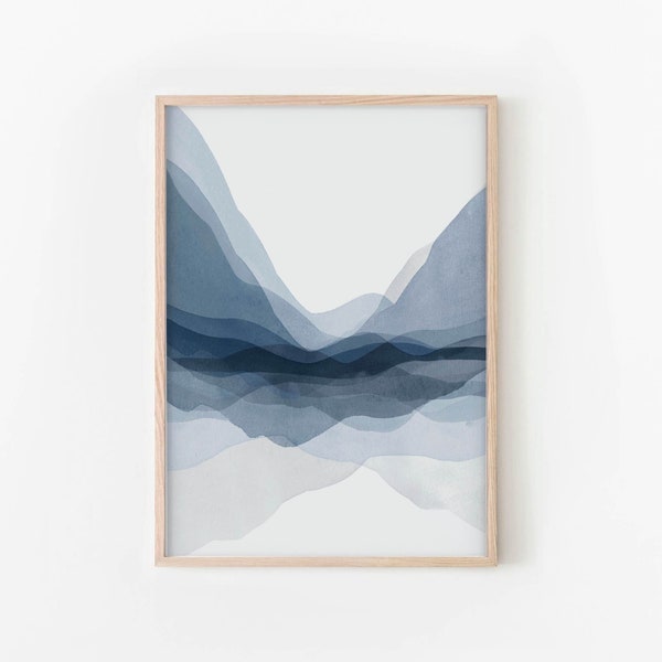 Watercolor Mountain Wall Art, Abstract Landscape Print, Blue Mountain Art, DIGITAL DOWNLOAD ART