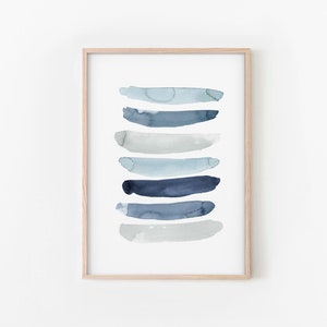Blue Watercolor Print, Brush Stroke Print, Blue Gray Wall Art, Modern Shapes Art, DIGITAL DOWNLOAD