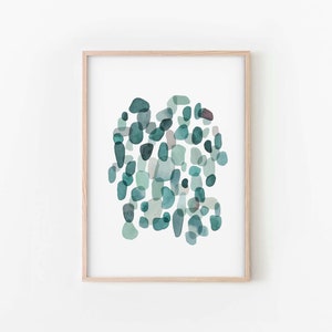 Green Sea Glass Print, Pebbles Wall Art, Beach House Wall Art, INSTANT DOWNLOAD