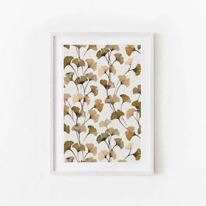 Gold Ginkgo Leaf Print,  Foliage Wall Art, Botanical Leaf Art, Earth Tone Print, DIGITAL DOWNLOAD