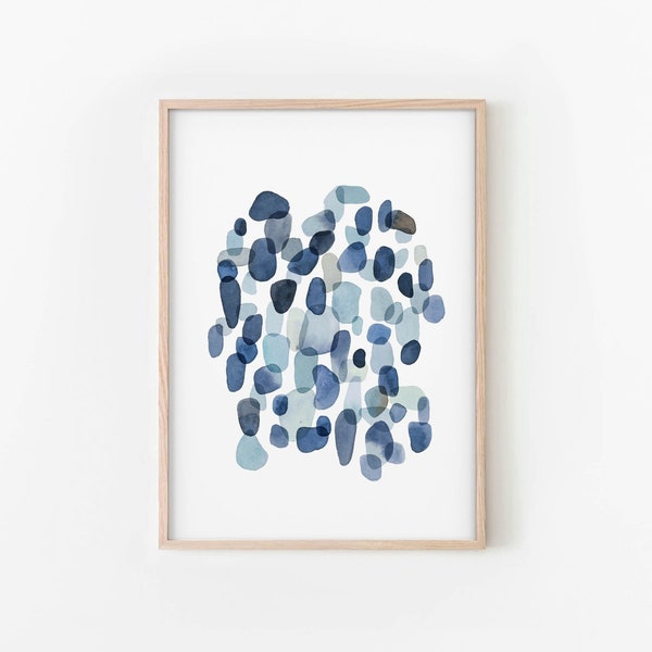 Sea Glass Art Print, Watercolor Pebbles Wall Art, Blue Pebbles Print, Beach Print, INSTANT DOWNLOAD
