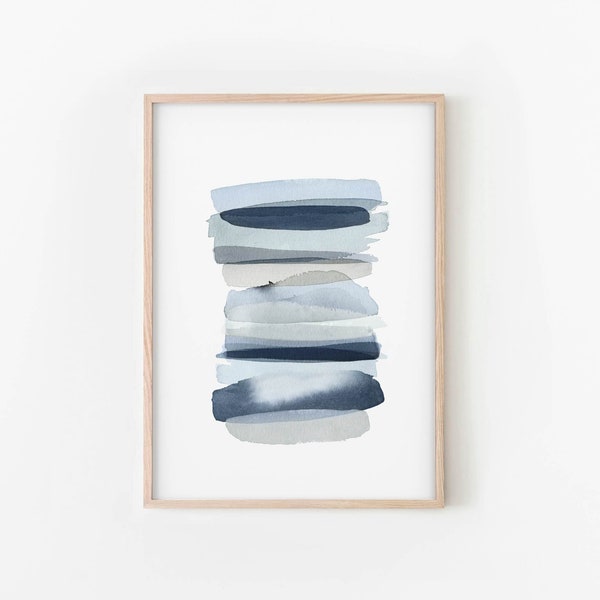 Blue Abstract Wall Art, Blue Gray Print, Blue Watercolor Print, Modern Shapes Art, DIGITAL DOWNLOAD