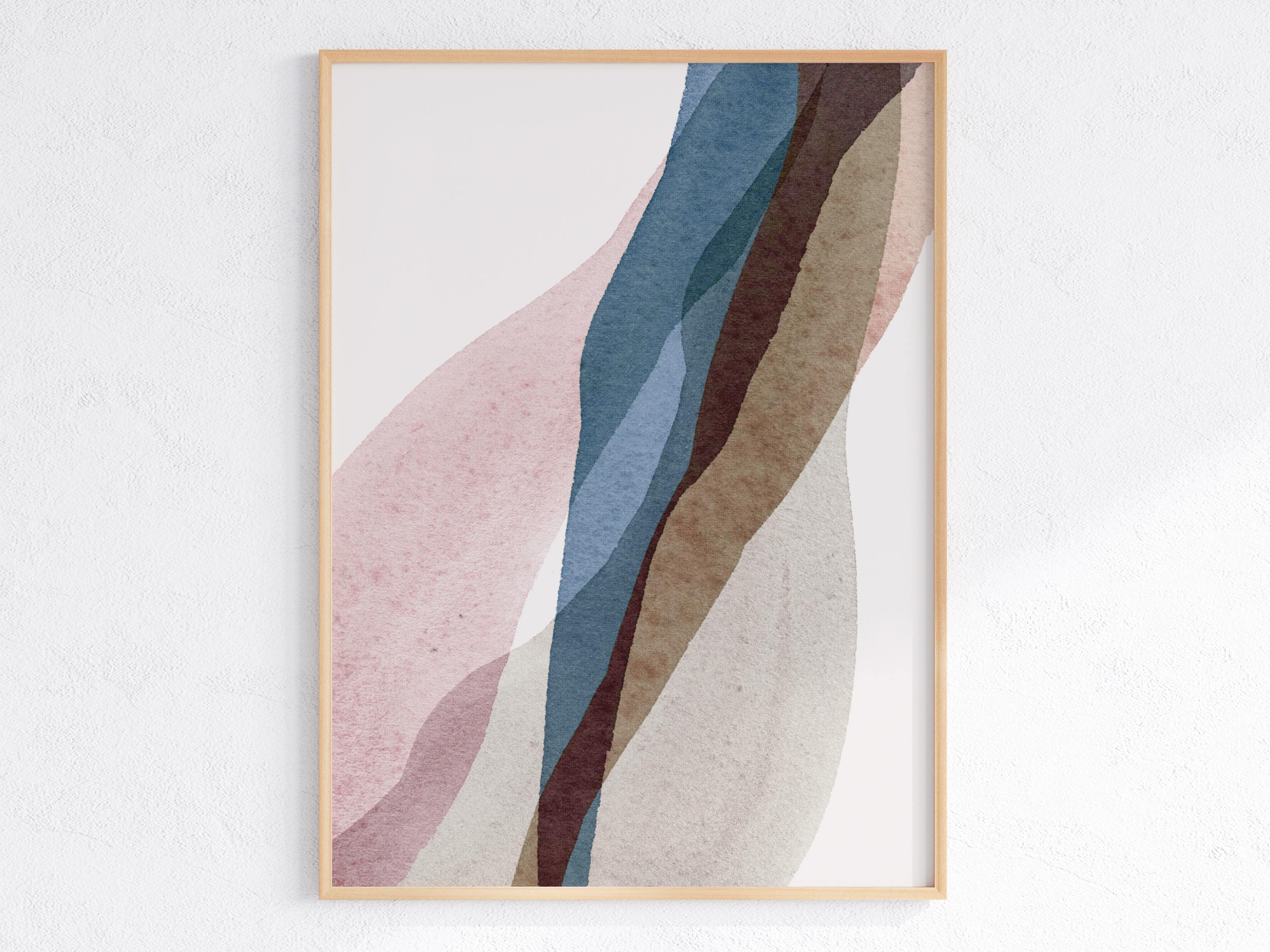 Poster Abstrait Aquarelle Rose Gris Bleu Marine - Art Mural Minimaliste - Neuf