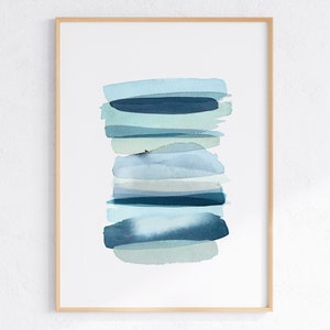 Arte della parete verde acqua, stampa verde blu, poster acquerello astratto, arte delle forme moderne, DOWNLOAD DIGITALE