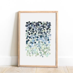 Ombre Watercolor Bubbles Print, Blue Green Circles Poster, Modern Wall Art, INSTANT DOWNLOAD image 2