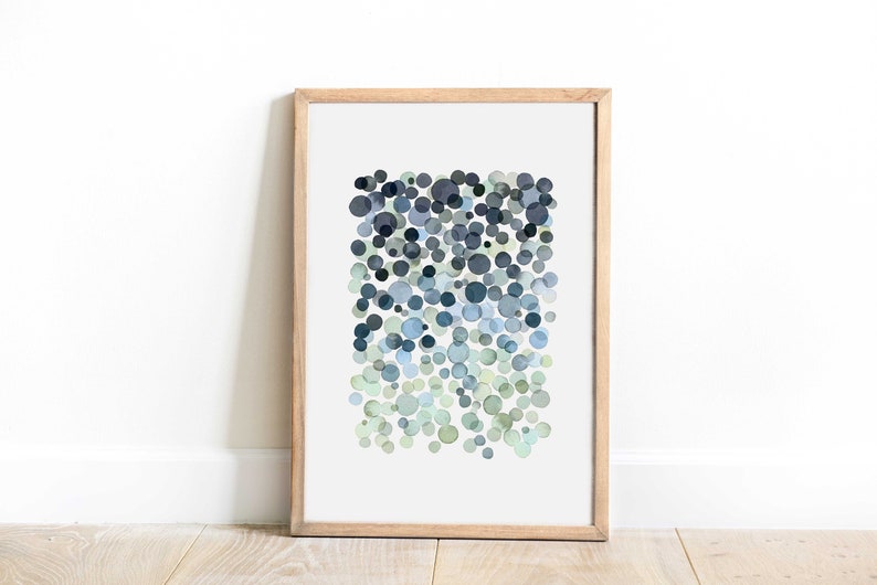 Ombre Watercolor Bubbles Print, Blue Green Circles Poster, Modern Wall Art, INSTANT DOWNLOAD image 2