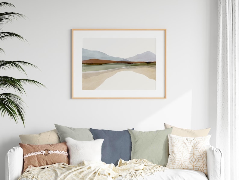 Abstract Mountain Landscape, Minimalist Mountain Wall Art, Neutral Print, Horizontal Landscape Print, Watercolor Print, DIGITAL DOWNLOAD image 3