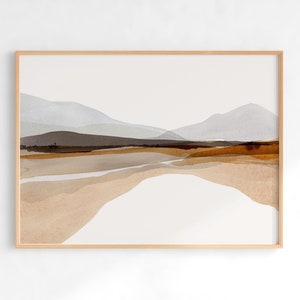 Paesaggio acquerello minimalista, arte murale astratta di montagna, stampa neutra, stampa orizzontale del paesaggio, DOWNLOAD DIGITALE