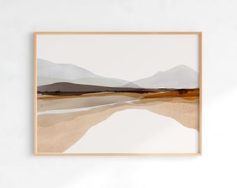 Minimalist Watercolor Landscape, Abstract Mountain Wall Art, Neutral Print, Horizontal Landscape Print, DIGITAL DOWNLOAD