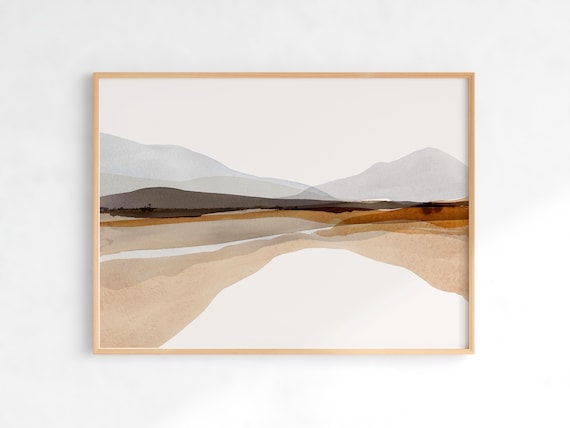 Minimalist Watercolor Landscape, Abstract Mountain Wall Art, Neutral Print, Horizontal Landscape Print, DIGITAL DOWNLOAD