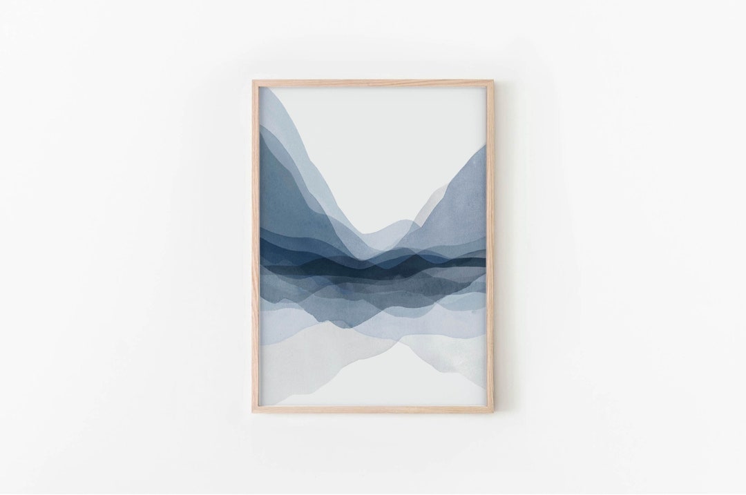 Watercolor Mountain Wall Art, Abstract Landscape Print, Blue Mountain ...