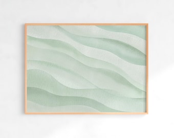Stampa astratta di onde, arte verde minimale, stampa verde salvia, arte murale scandinava, DOWNLOAD IMMEDIATO