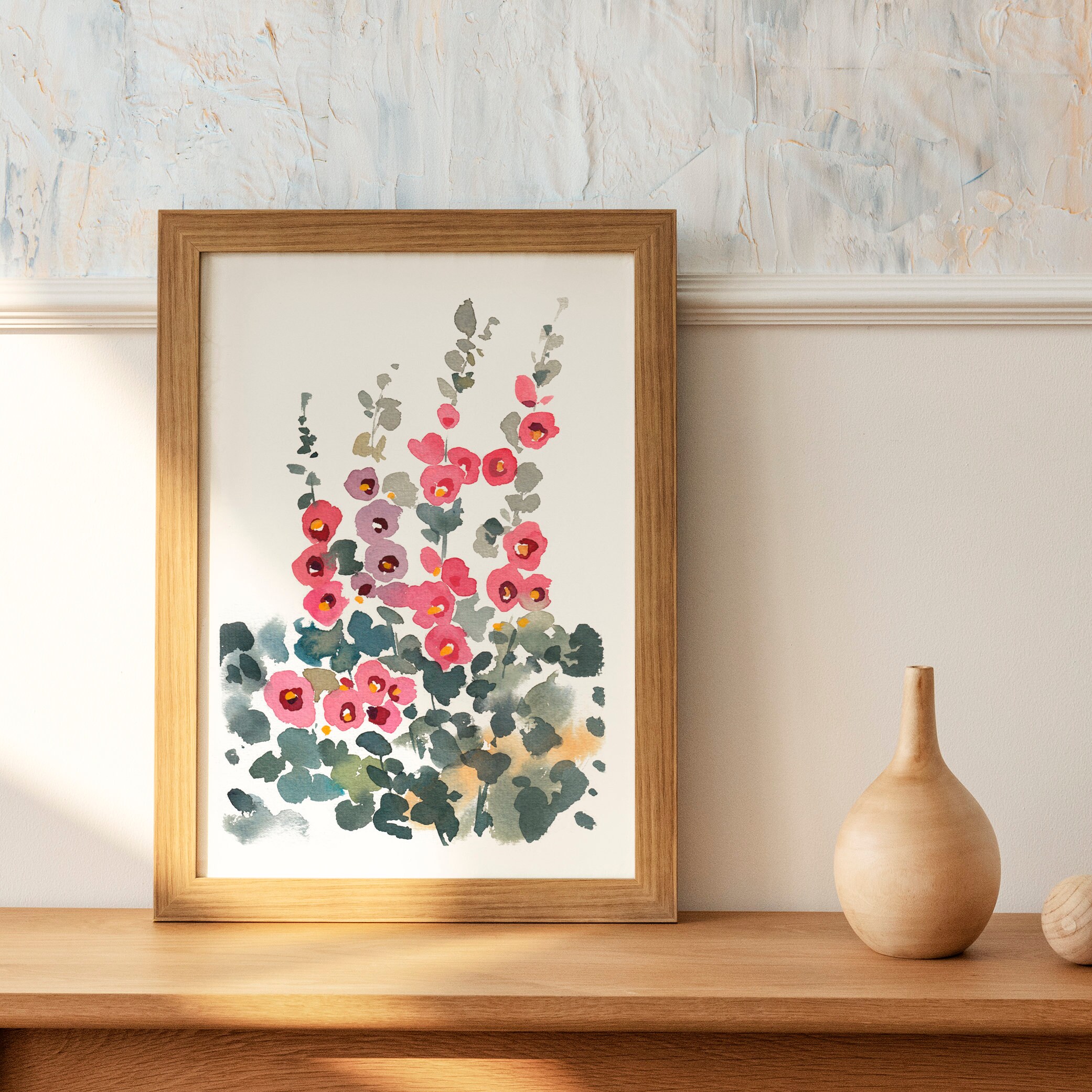 Printable Watercolor Hollyhock Flowers Wall Art Garden | Etsy
