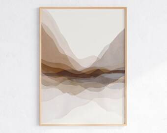 Landschaft Druck Download,Erd Ton Wandkunst,druckbare Kunst,Minimalistische Wandkunst,Aquarell Berg Druck,Beige Braune Wandkunst,DIGITAL DOWNLOAD