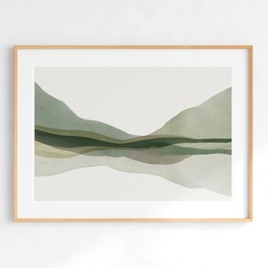 Sage Green Mountain Print,  Serene Wall Art, Abstract Landscape Print, Green and Gray Print, Modern Watercolor Print, DIGITAL DOWNLOAD ART