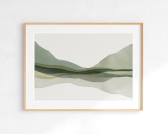 Sage Green Mountain Print,  Serene Wall Art, Abstract Landscape Print, Green and Gray Print, Modern Watercolor Print, DIGITAL DOWNLOAD ART